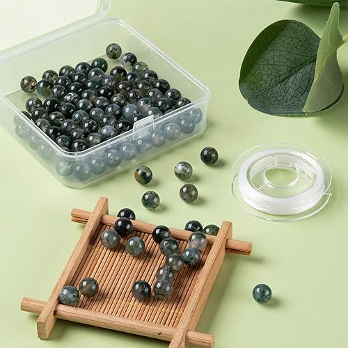 Miniatura 103 de BEEFLYING 100 cuentas de piedra de turmalina negra natural de 0.315 pulgadas (0.315 in), piedras preciosas redondas sueltas con hilo de cristal