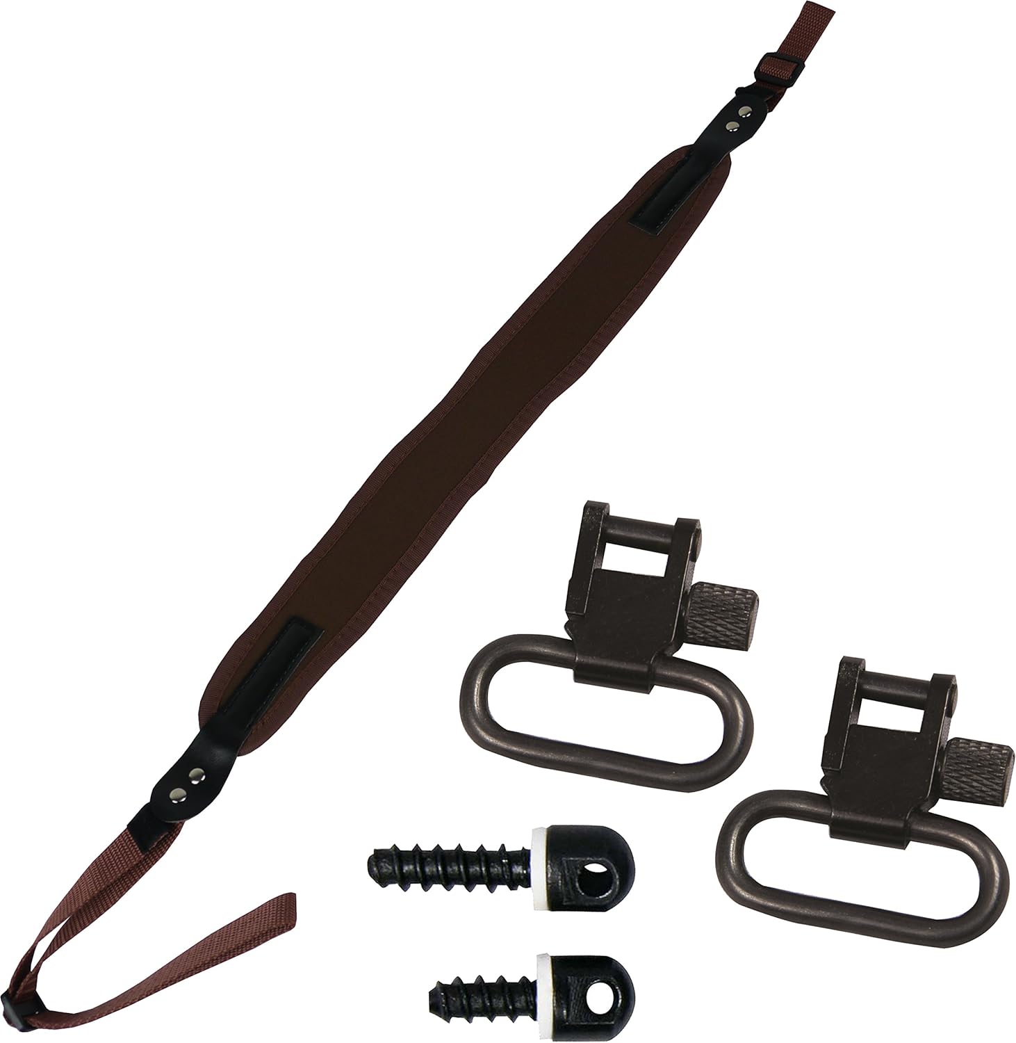Neoprene Rifle Shotgun Sling Strap + 1″ Swivels & Wood Screw Studs