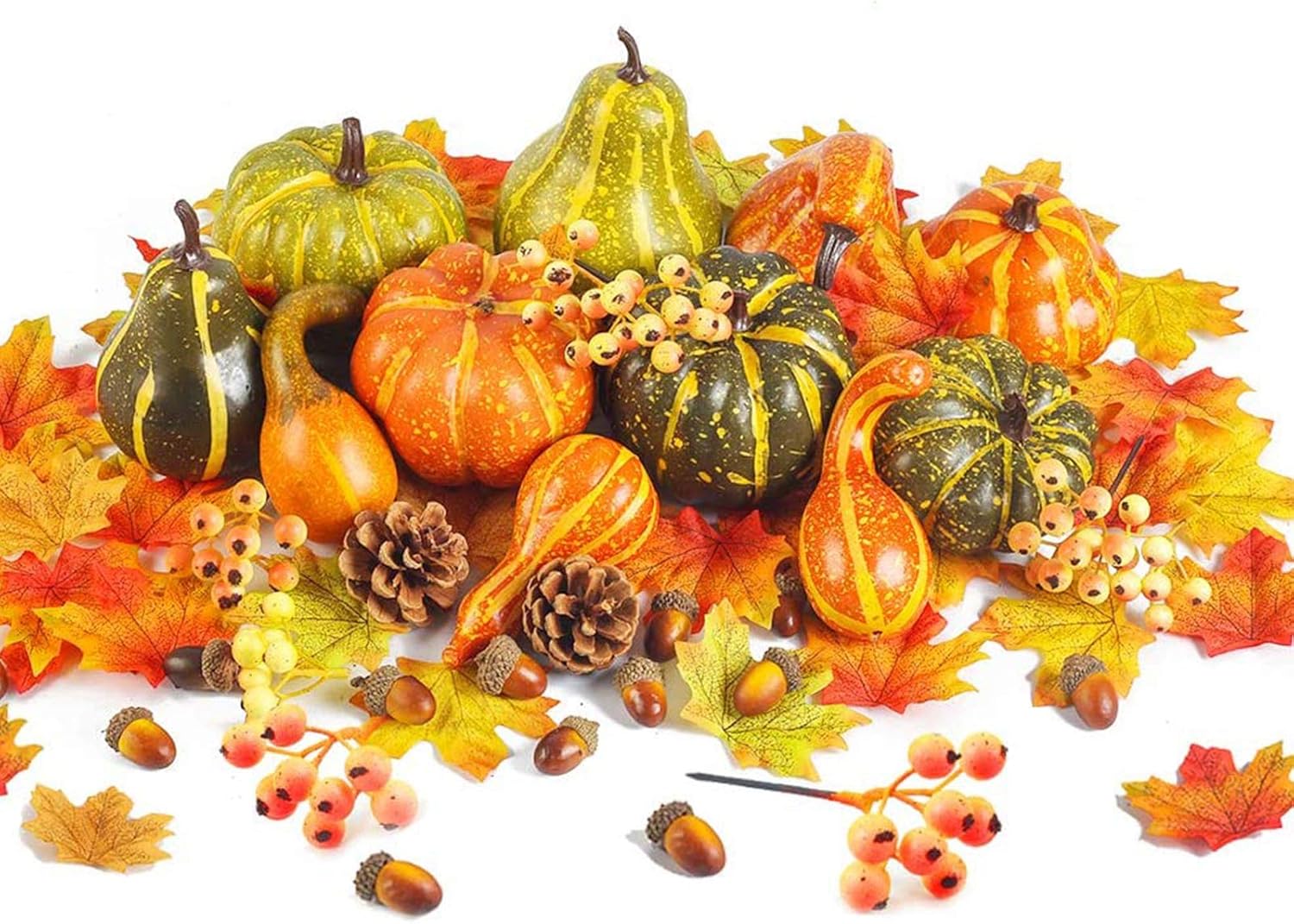 Artificial Pumpkins and Gourds, 129pcs Assorted Lifelike Pumpkins for DIY Craft Fall Thanksgiving Centerpieces