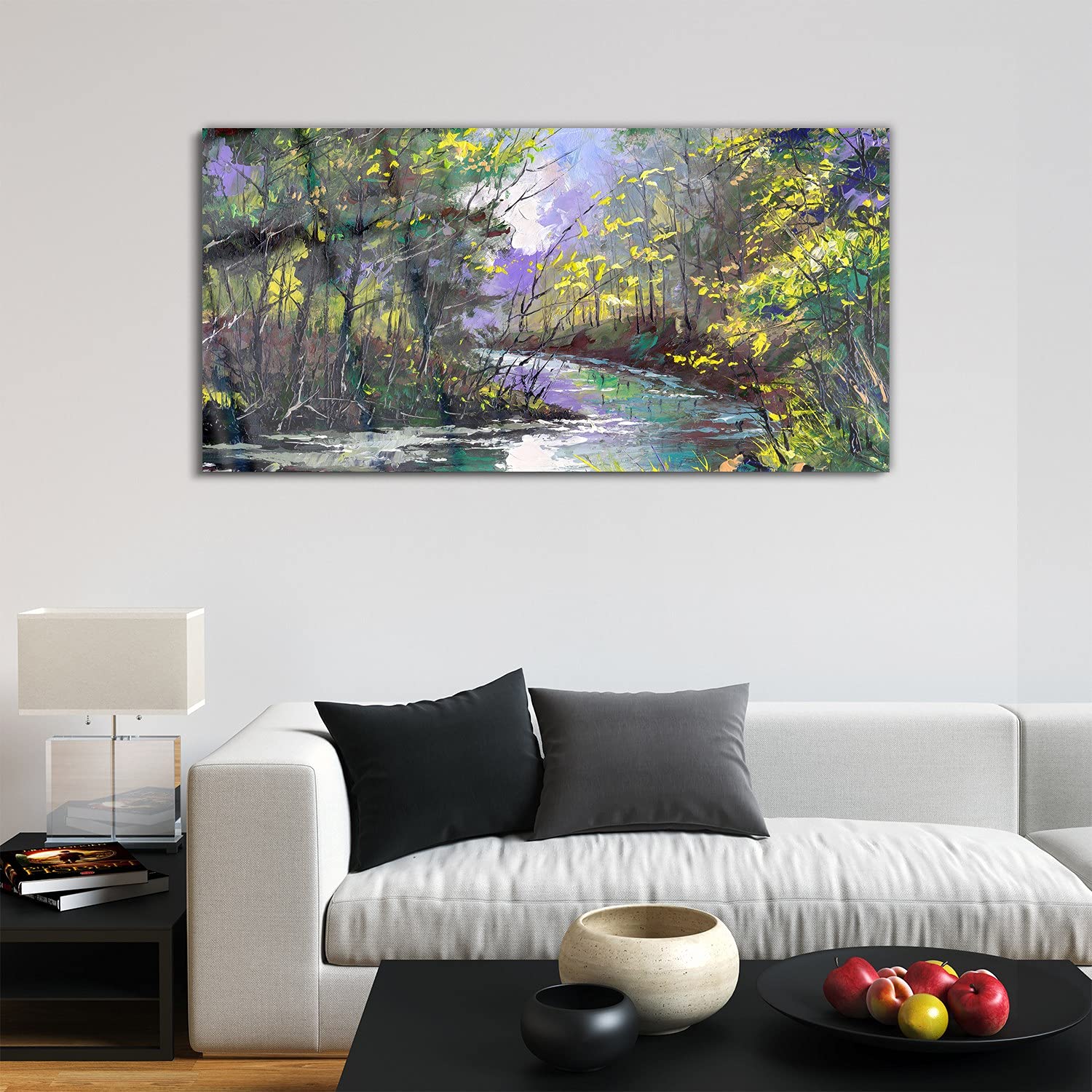 Coloray Pintura acrílica Vidrio Acrílico 120x60cm Cuadro De Pared Sala De Estar Arte Mural - Paisaje del río de otoño