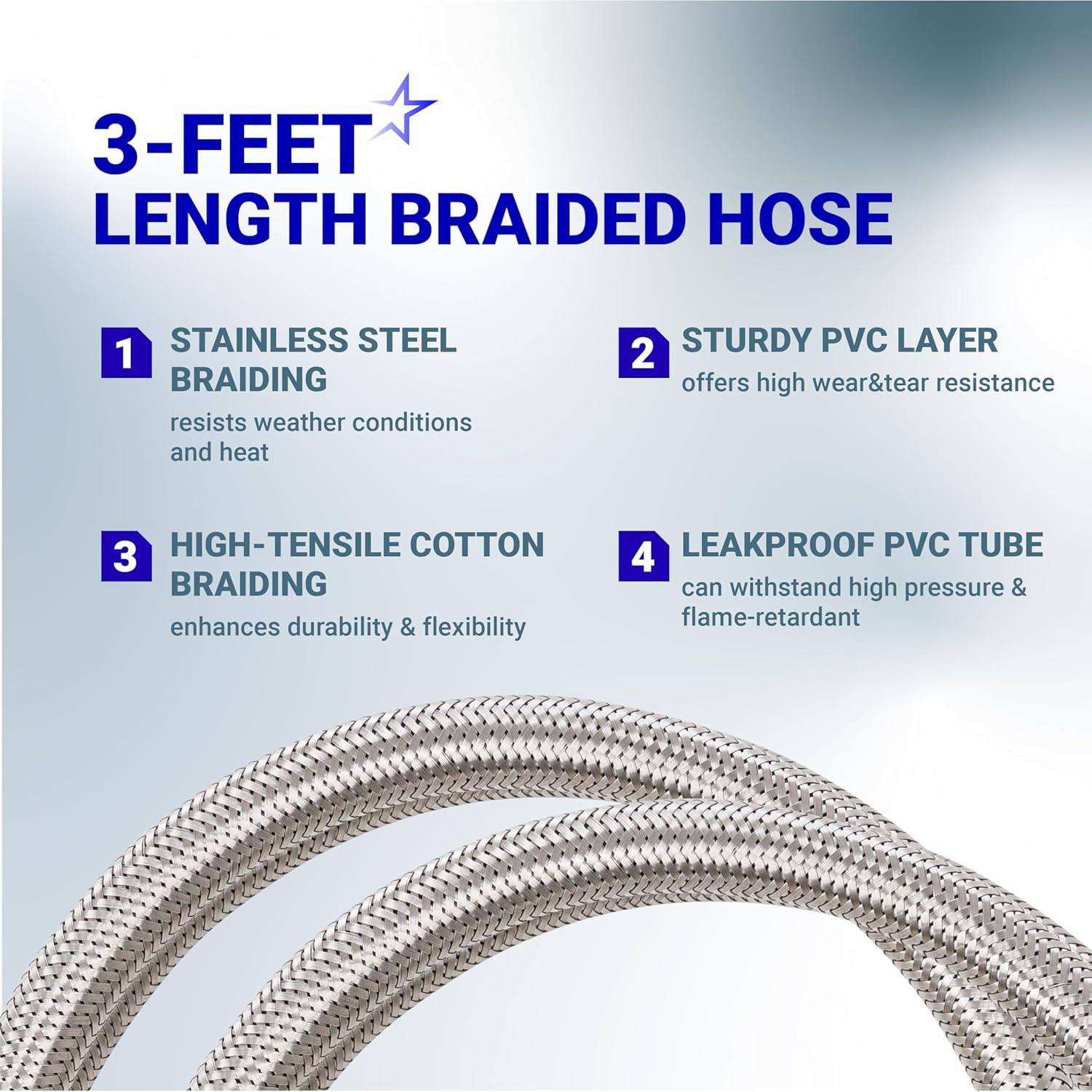 CSA CERTIFIED 3 Feet Propane Refill Adapter Hose with Gauge & ON/Off Control Valve by BlueStars - Stainless Steel Extension Propane Refill Hose Fill 1 Pound Bottles from 5-40lb Tank - with Cap, Tape