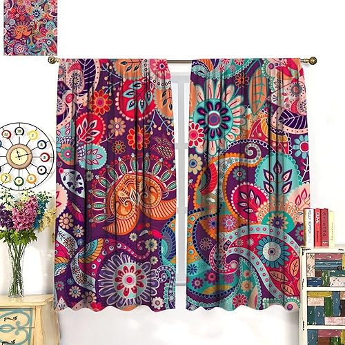 Miniatura 164 de Retro 70s Floral Blackout Window Curtains, Watercolor Flower Plant Rustic Modern Style Pattern Window Drapes, for Bedroom Living Room 42x45in 2