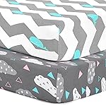 Pack n Play Sheets, BROLEX 2 Pack Mini Crib Sheets,Stretchy Portable Fitted Playard Sheet Set, Convertible Playard Mattress Cover,Ultra Soft Breathable Material,Whale Cloud