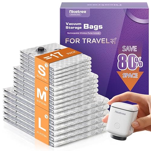 Nicetree 18-Pack Vacuum Bags for Travel with Rechargeable Pump
