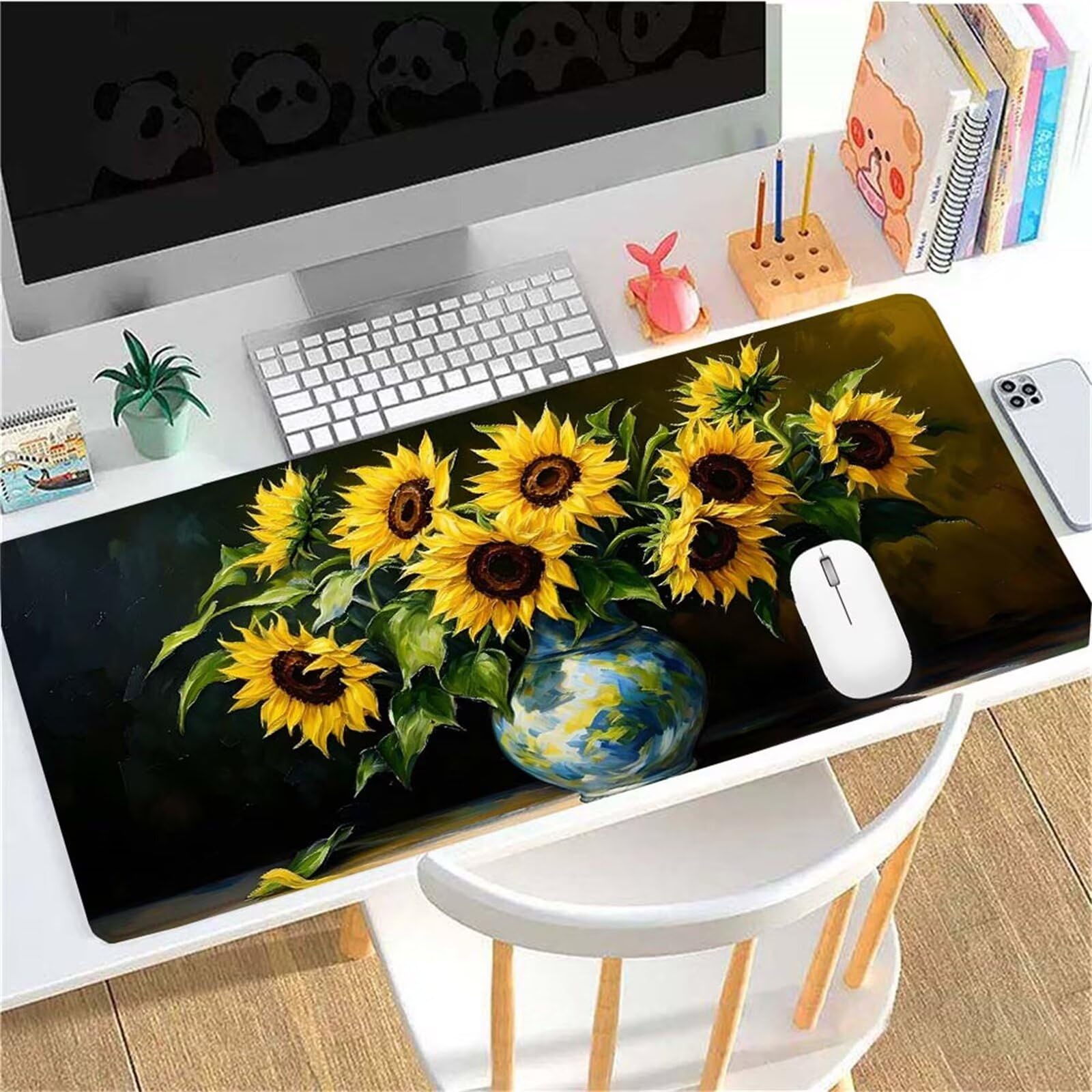 Alfombrilla Ratón Flor Girasol Alfombrilla Ratón XXL 1400x600x3mm Mouse Pad Resiste Salpicaduras, Extendida de Gran Tamaño con Bordes Cosidos, Mejora la Precisión y la Velocidad, Antideslizante y-271