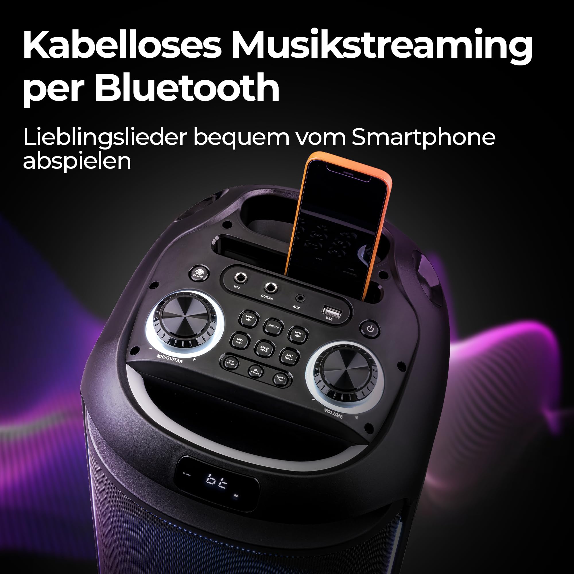 REFLEXION PSX40BT - Altoparlante mobile Bluetooth per DJ, karaoke, 500 W, radio stereo FM PLL, illuminazione da discoteca con modalità di scelta, microfono e batteria al litio