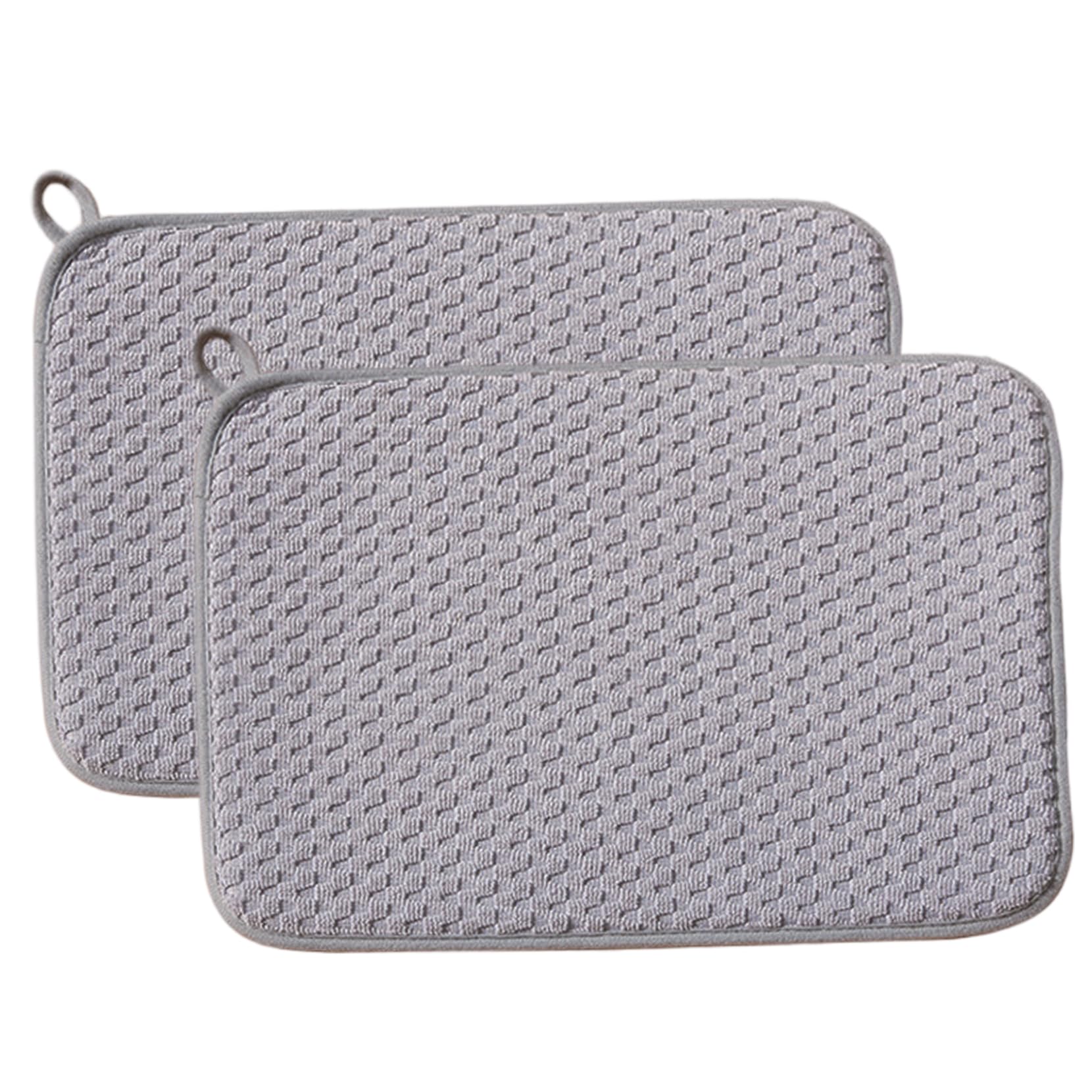 CNAFGBGG 2PCS Dish Drying Mat, 12x16 Inch Highly Absorbent Microfiber Dish Drainer Mat, Non Slip Noise reduction, with Hanging Rope for Kitchen Countertop, Plate & Cup..