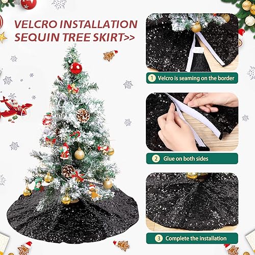 Miniatura 5 de Faldón para árbol de Navidad, brillante de color negro, para interiores y exteriores, 36 pulgadas.