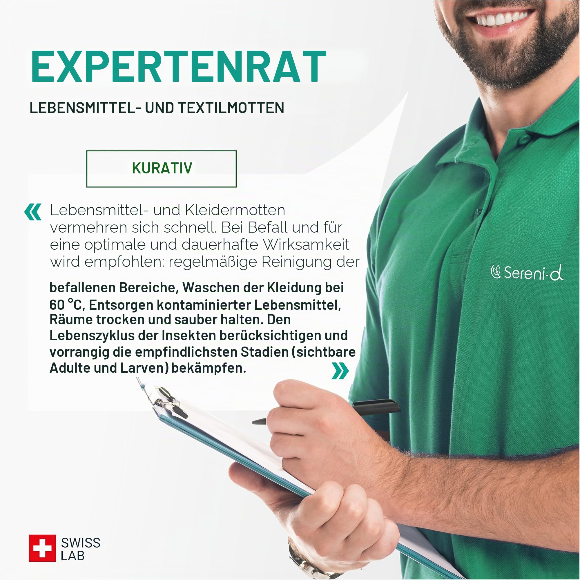 SERENI-D MOTHSCHUTZ-Diffusor für Textilien MINTPOWER - Abweisender Schutz für Kleidung, Wollwaren und Pelze - Minzduft - Sofortige Wirkung und schützt Schränke vor neuen Befällen