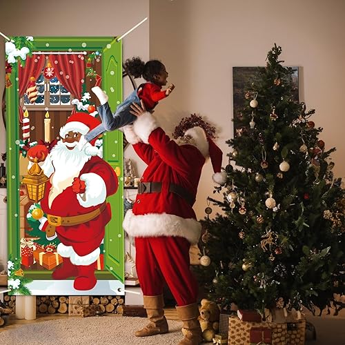 Miniatura 5 de Cubierta de puerta de Navidad africana de Papá Noel, decoración de puerta de Papá Noel, cartel de decoración de pared colgante de Navidad para