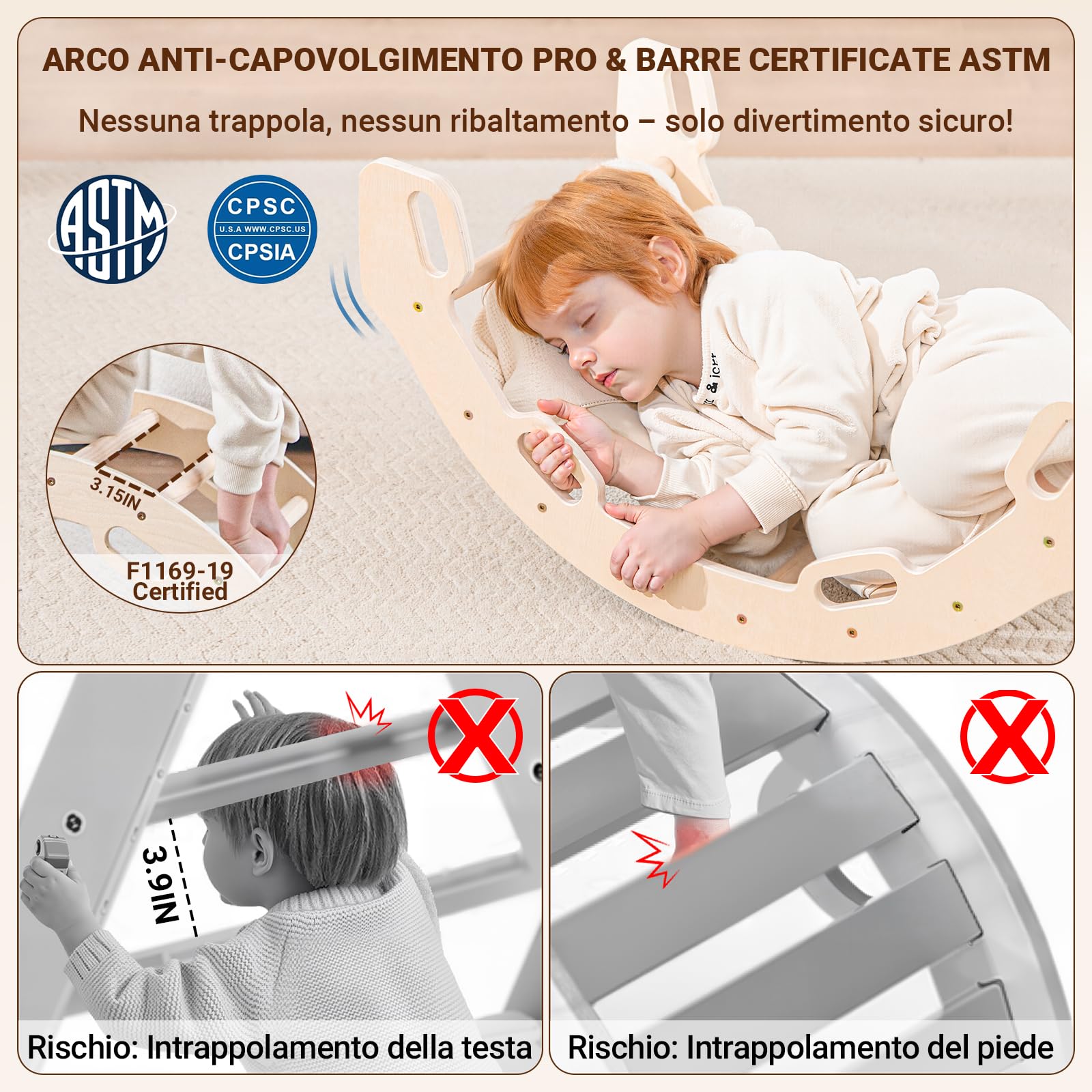 COSYLAND Arrampicata per Bambini 8 in 1 - Triangolo di pikler Regolabile a 3 Livelli con Scivolo, Gioco Treno e Confezione Regalo, Palestra Bambini Pieghevole da Interno, 18M-6Y, Naturale