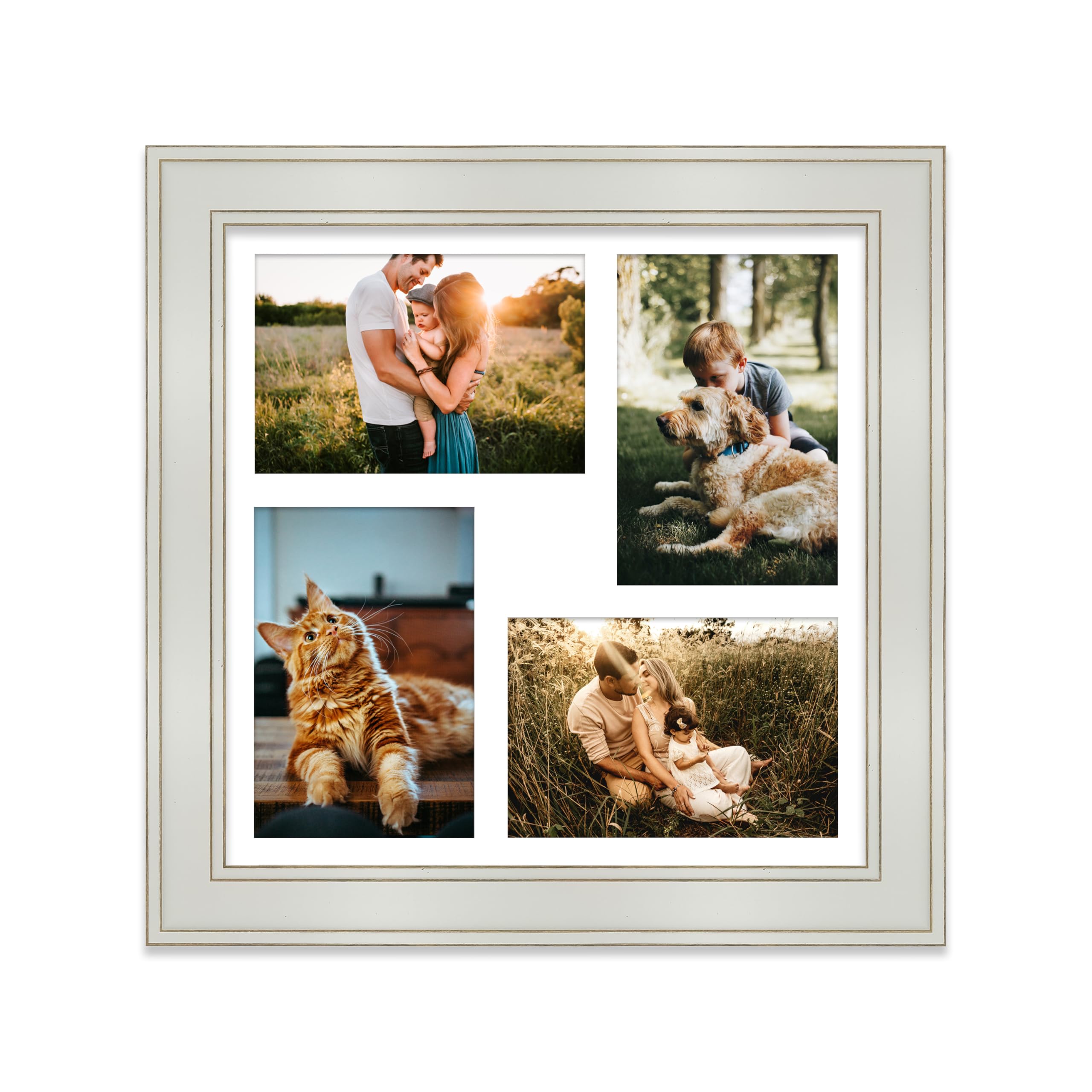 Multi Aperture Picture Frame - Holds 4 x 6x4 Photos - Light Grey, 12x12 - Wall or Tabletop Display, Portrait or Landscape Orientation, Photo Frame for Home Décor or Gifts