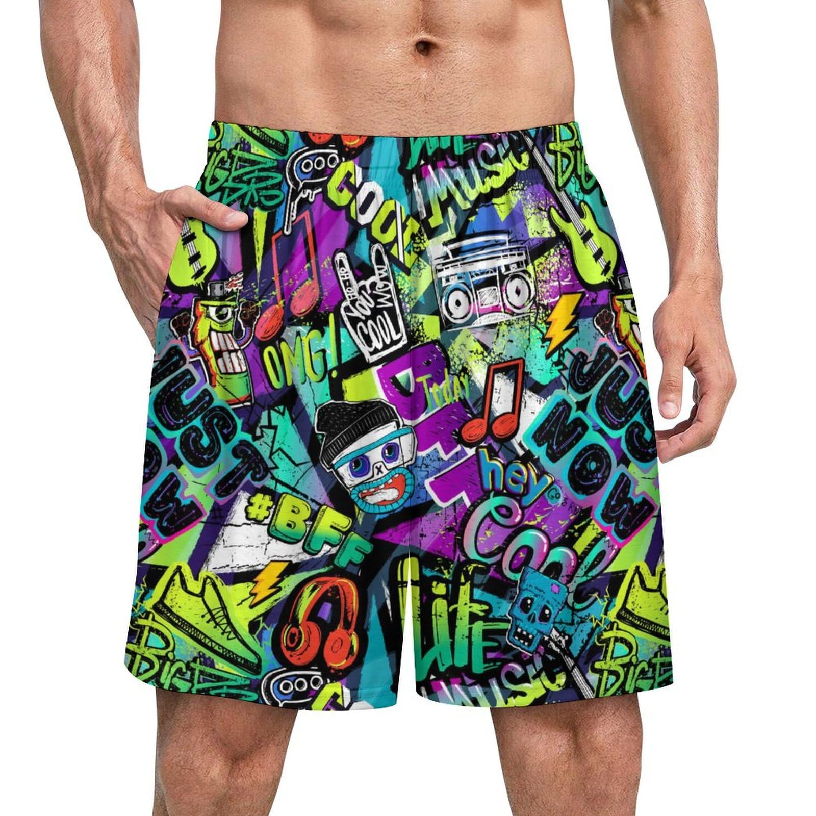 SABebmgfd Novelty Print Shorts Man Beach Short Pants Elastic Waist Loose Pant Breathable Trunks Hiking Bottoms XL Blue