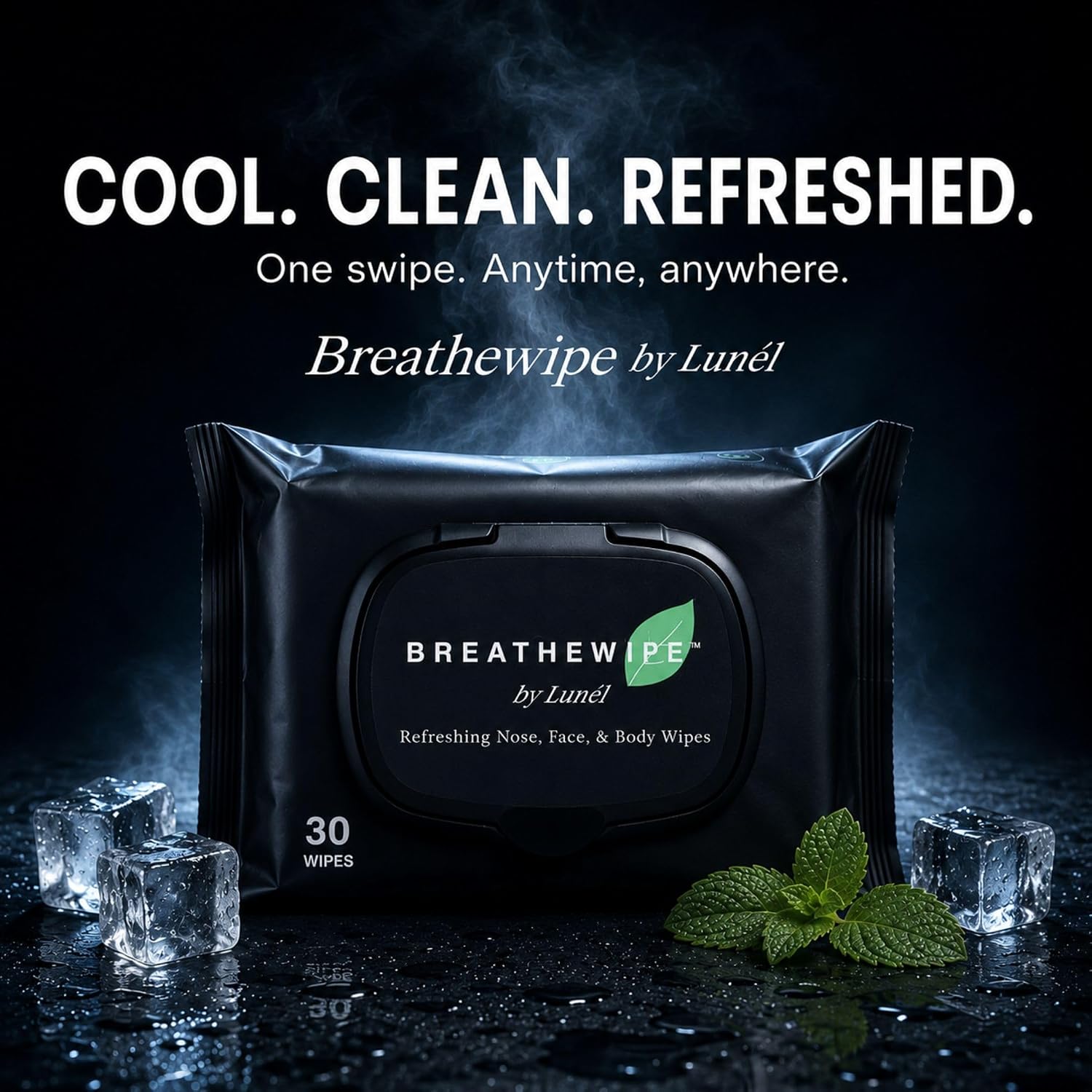 Breathewipe by Lunél Cooling Wipes for Face & Body – Menthol, Peppermint & Eucalyptus | XL Refreshing Wipes for Men & Women | Post-Gym, Travel & Hot Weather Refresh (3 Packs, 90 Count)
