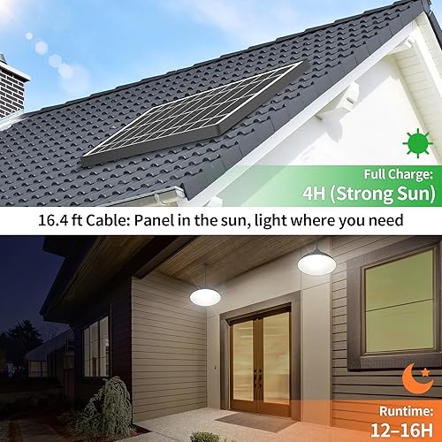 Miniatura 5 de Luz solar colgante para exteriores con panel de 4000 mAh, lámpara solar de luz blanca cálida con cable de 16.4 pies, luz colgante para exterior,