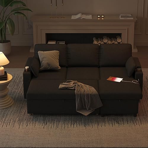 Miniatura 7 de DURASPACE Sofá cama extraíble 2 en 1 sofá cama seccional con almacenamiento, USB, soporte para tazas, sofás seccionales extraíbles para apartamento