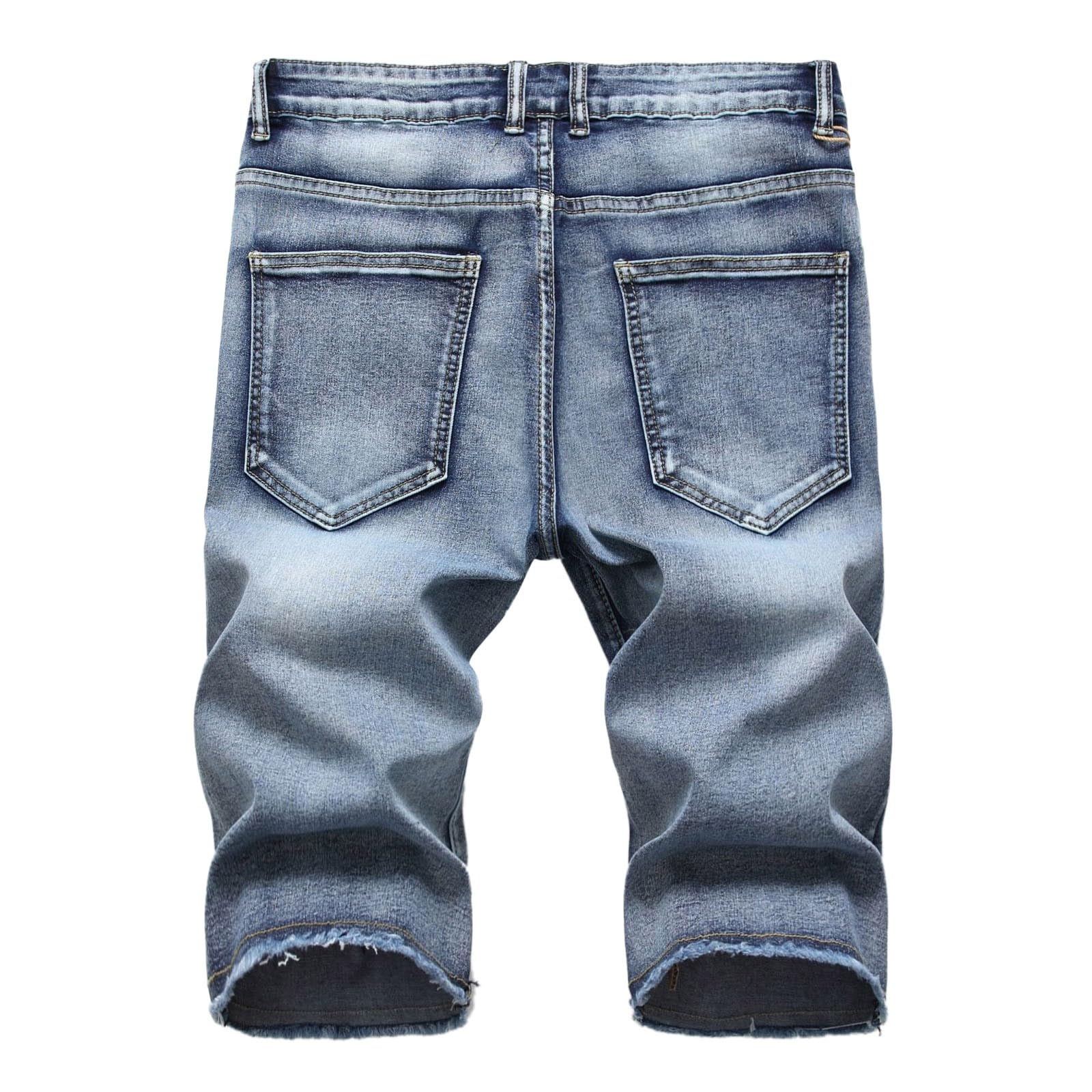 Caxndycing Pantalones cortos de mezclilla para hombre, pantalones cortos de verano, aspecto desgastado, pantalones cortos elásticos, corte ajustado, verano, mezclilla, informales, bermudas, vaqueros,