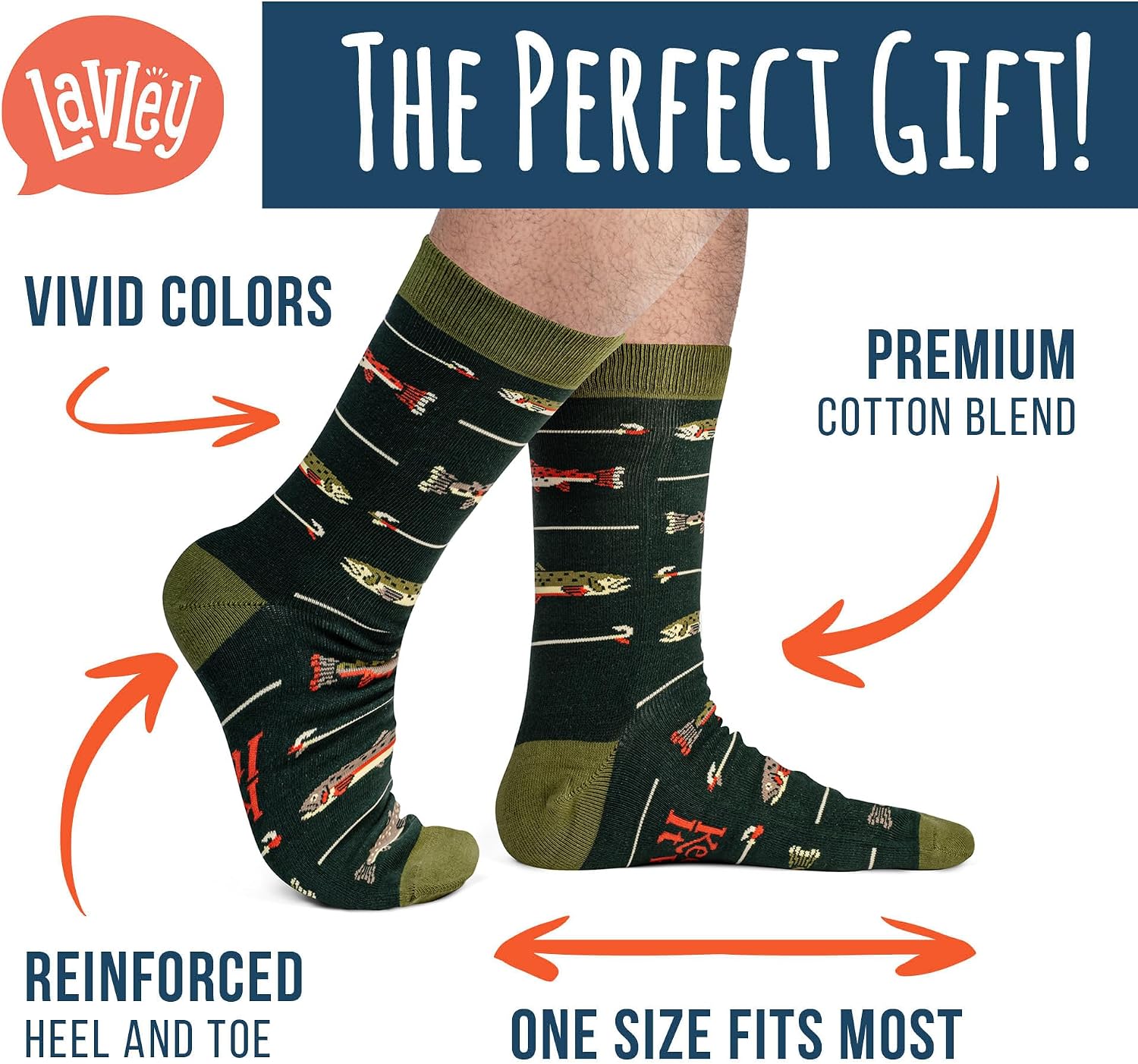Lavley Fishing and Hunting Socks - Socks for Hunters and Fishermen, Fun Gift for Birthdays, Father’s Day, or Everyday Wear