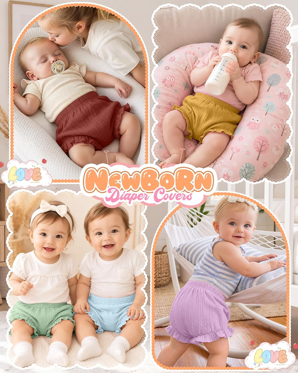 5 Pack 100% Cotton Bloomers for Baby Boys Girls Comfy Newborn Diaper Covers Toddler Cute Harem Shorts Underwear
