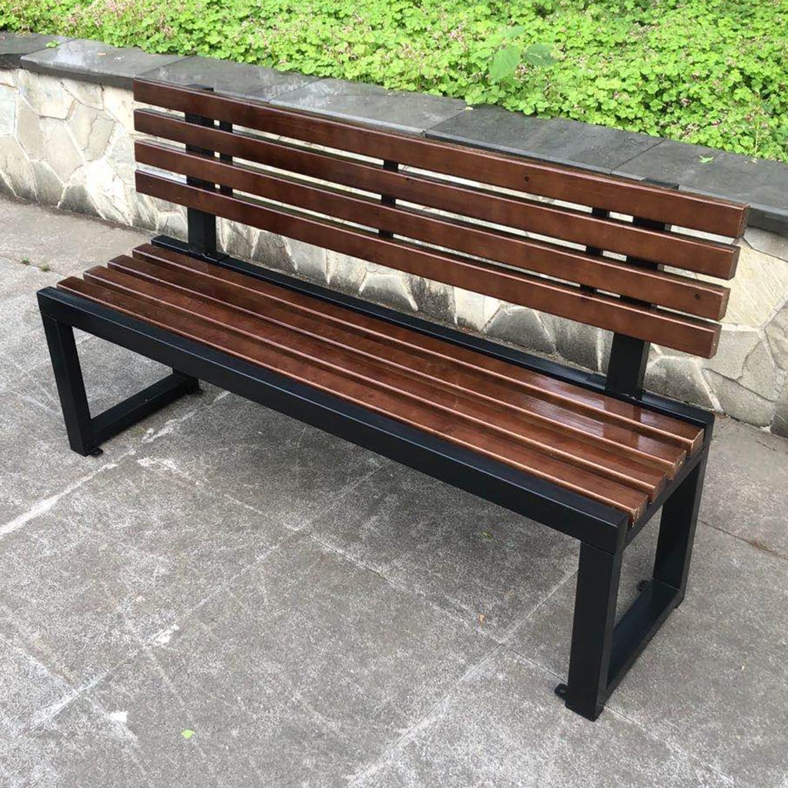 2-osobowa ławka zewnętrzna z drewnianymi listwami o szerokości 265 cm, na każdą pogodę, idealna do ogrodu, na patio, taras, wejście i werandę (200 x 40 x 85 cm)