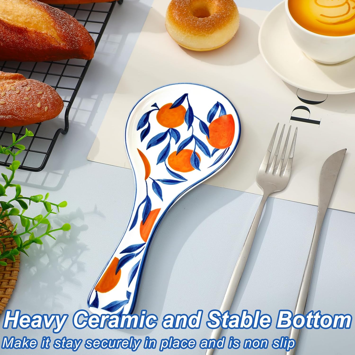 Whaline 8.9 Inch Orange Fruit Spoon Rest Summer Ceramic Spoon Holder