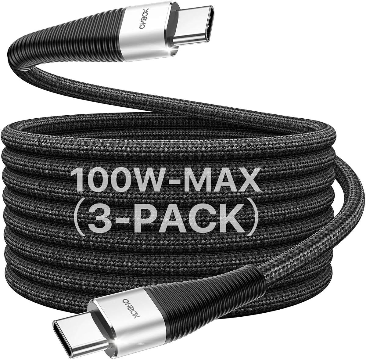 USB C to USB C Cable 3FT 3Pack 100W Type C to C Fast Charging Cord Black | USB C to C Cable Premium Nylon Braided USB Type C Charger Cord for iPhone 17 16 15 Plus/Pro Max, Galaxy S25/S24/S23 and More