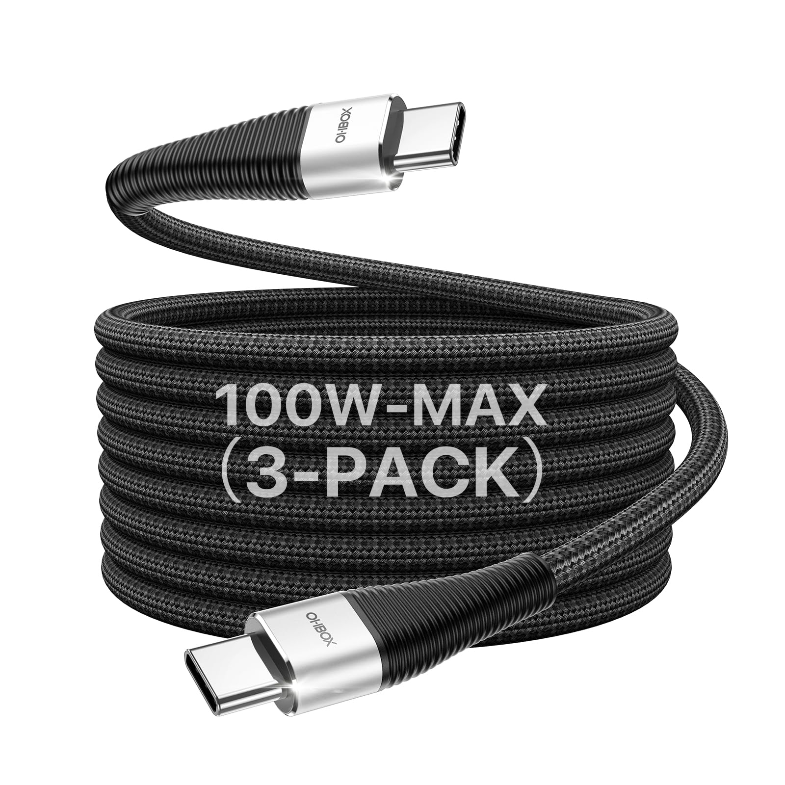 ohbox Cavo da USB C a USB C, 0,9 m, confezione da 3 pezzi, 100 W, ricarica rapida da USB C a C, cavo USB di tipo C in nylon intrecciato di alta qualità per iPhone 17/16/15/iPad, MacBook CarPlay e