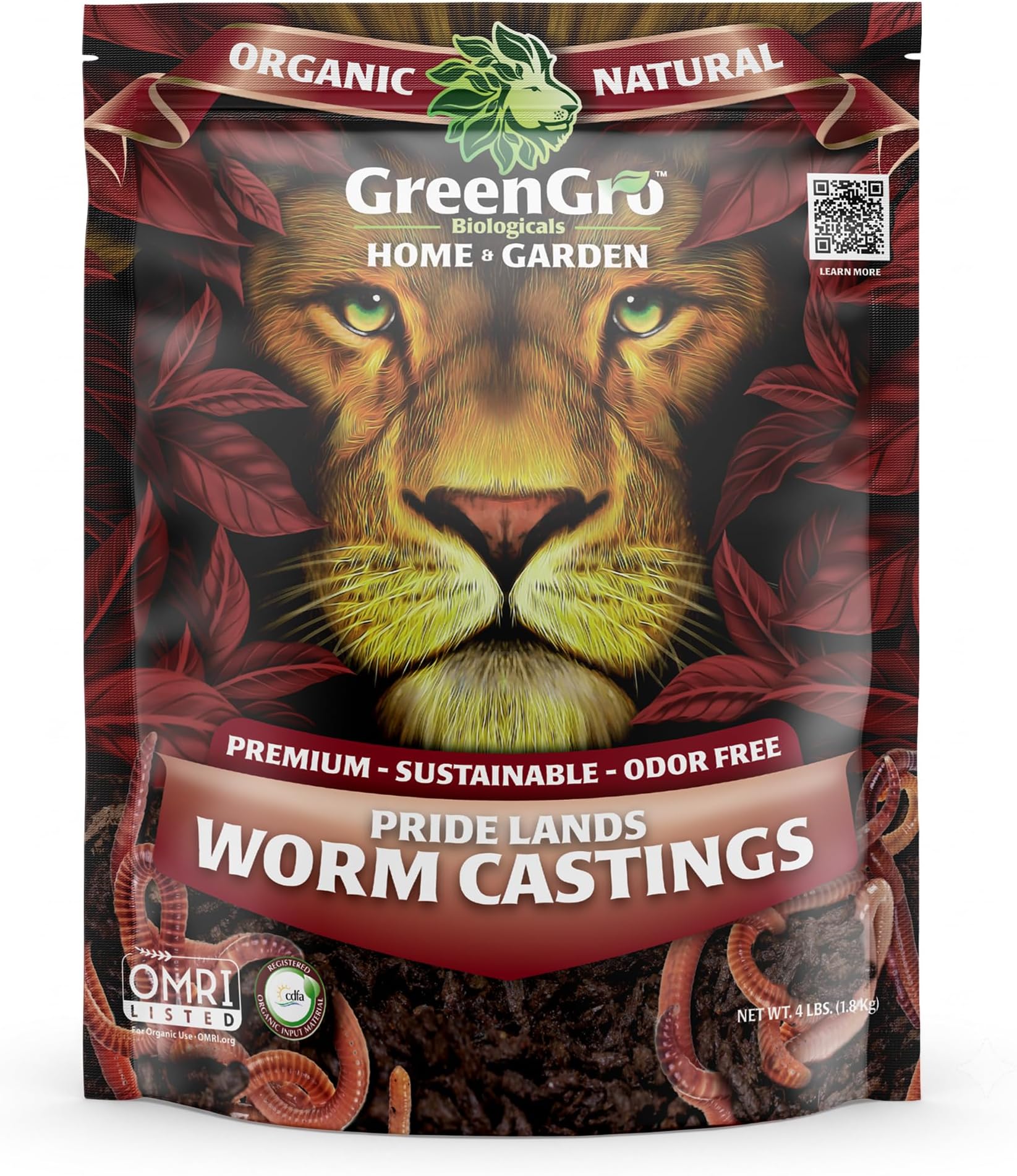 GreenGro Pride Lands Worm Castings, Organic, 4 lb