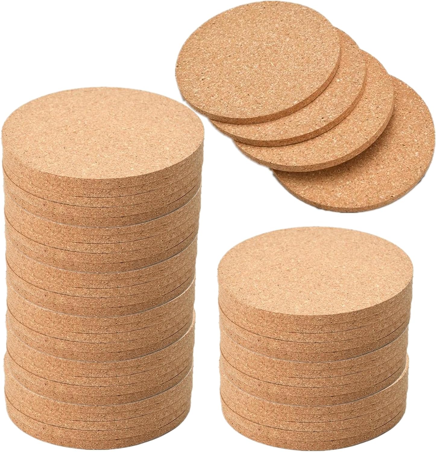 50 Pack Absorbent Cork Coasters, 4 Inch Round Edge Coaster for Drinks, Extra Thick Engraved Plain Coasters in Office, Home, or Cottage -1/5" Thick