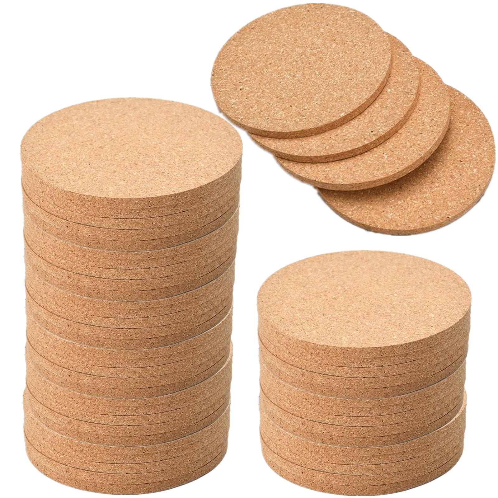 Paquete de 50 posavasos de corcho absorbentes, posavasos de borde redondo de 4 pulgadas para bebidas, posavasos lisos extra gruesos grabados en oficina, hogar o cabaña, 1/5 pulgadas de grosor