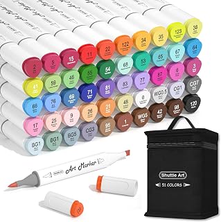 Shuttle Art Alcohol Markers Brush tip, Dual Tip Brush & Chisel Tip Art Marker Set, 50 Colors plus 1 Blender Permanent Marker Pens with Case Perfect for Illustration Students Adults Coloring
