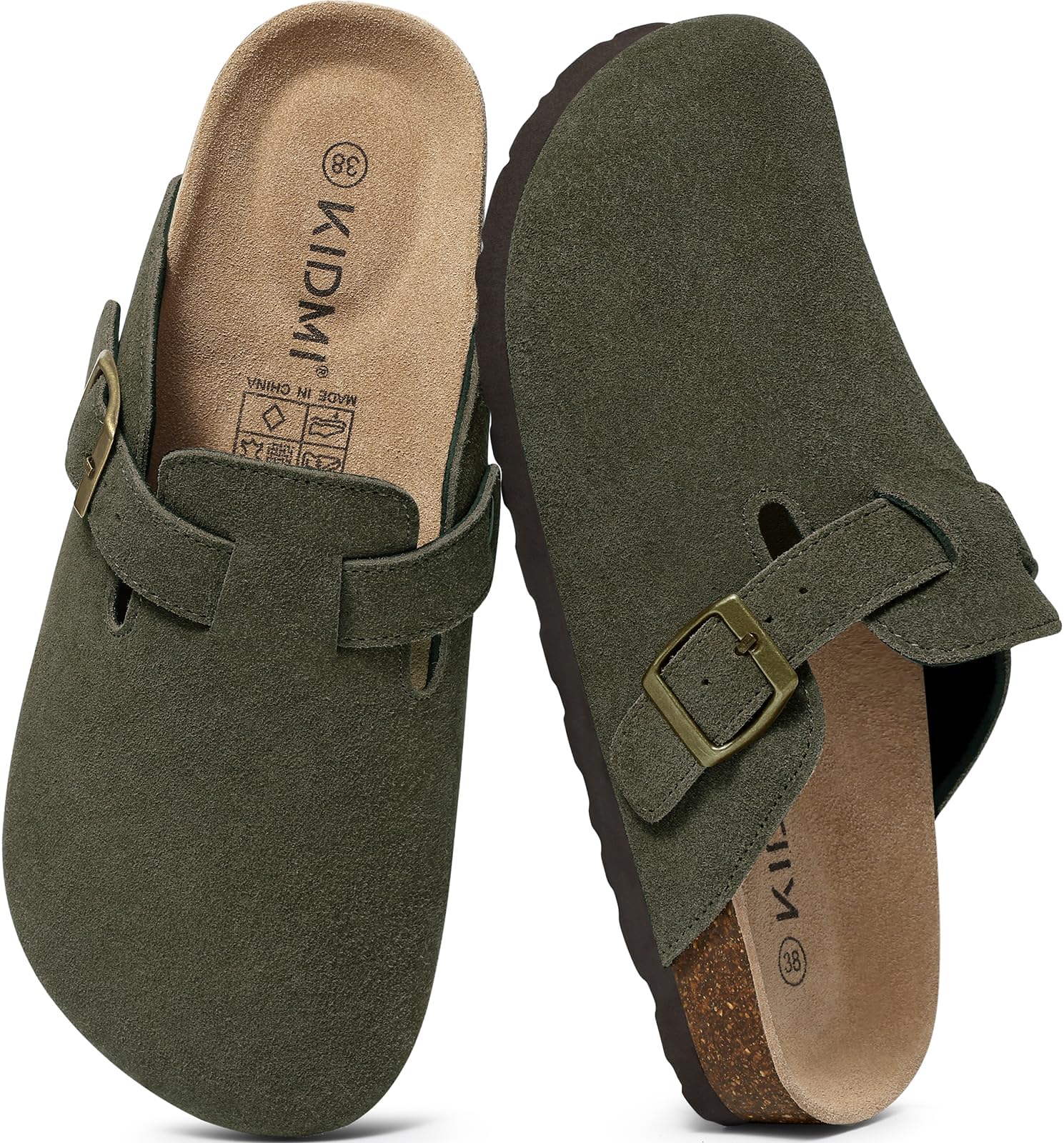 Genuine Suede Clogs for Women Men Cork Footbed Sandals Leather Mules Potato Shoes with Arch Support