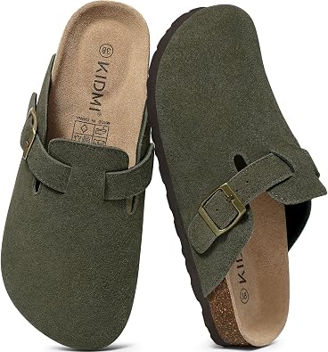 KIDMI Genuine Suede Clogs for Women Men Cork Footbed Sandals Leather Mules Potato Shoes with Arch Support