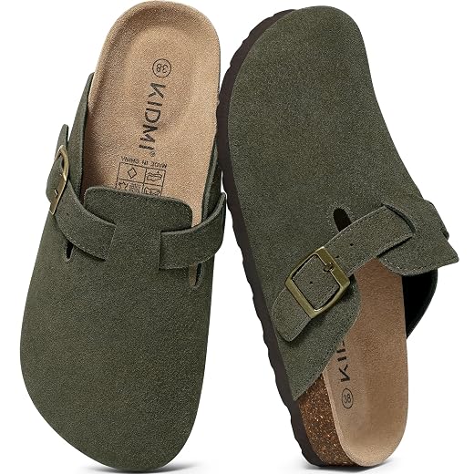 KIDMI Genuine Suede Clogs for Women Men Cork Footbed Sandals Leather Mules Potato Shoes with Arch Support