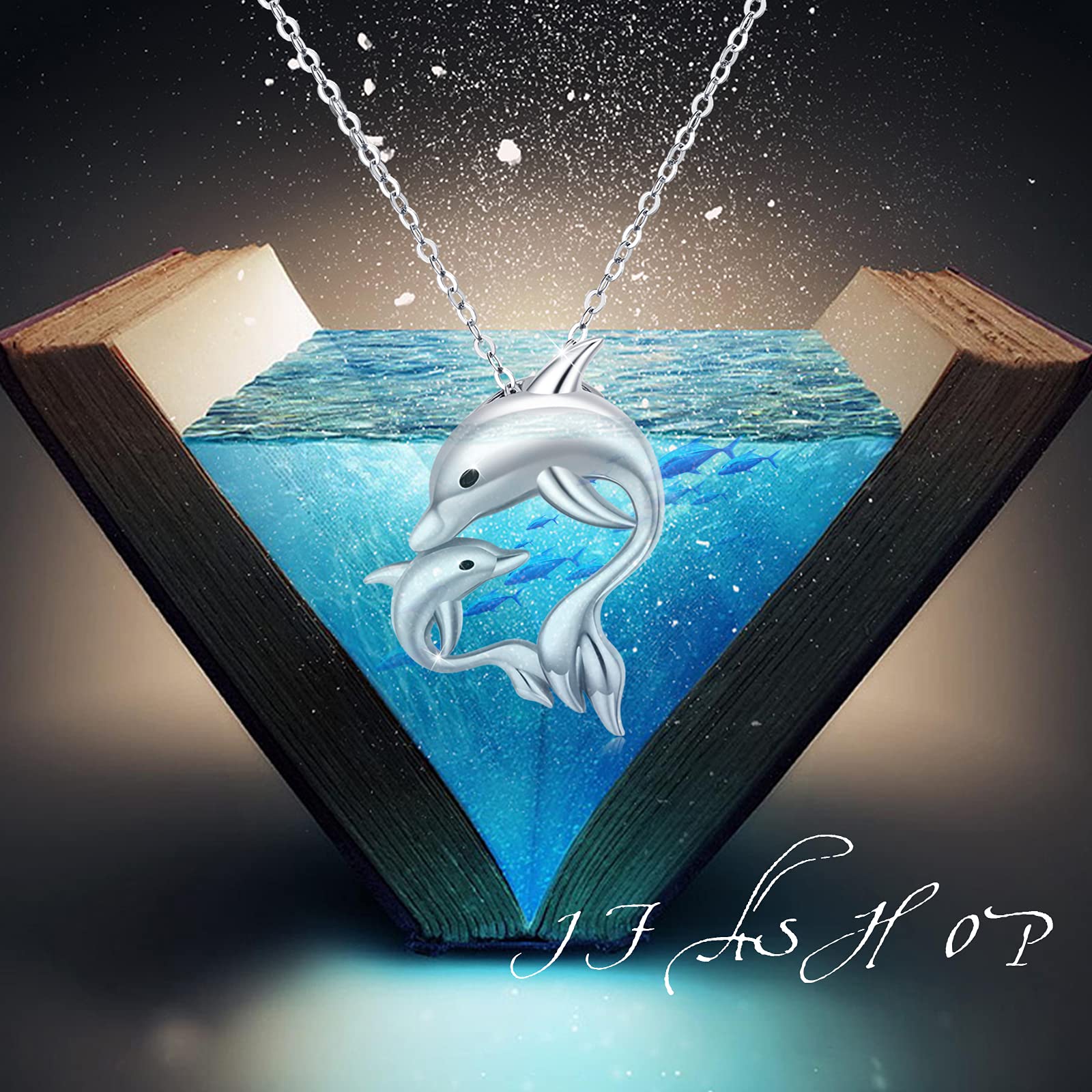 Delphin Kette 925 Sterling Silber Delphin Kristall Anhänger Meer Ozean Halskette für Frauen Mädchen Geburtstag Weihnachtstag