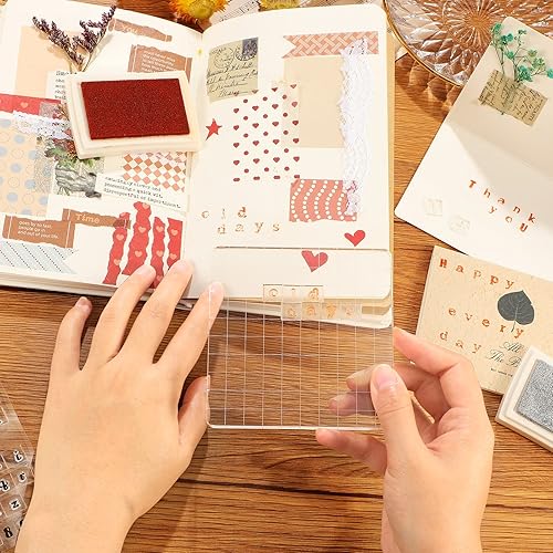 Miniatura 6 de Spakon Juego de 4 sellos del alfabeto con bloque acrílico, 1-10 sellos de goma transparentes de la a la Z, letras transparentes de la a la Z,