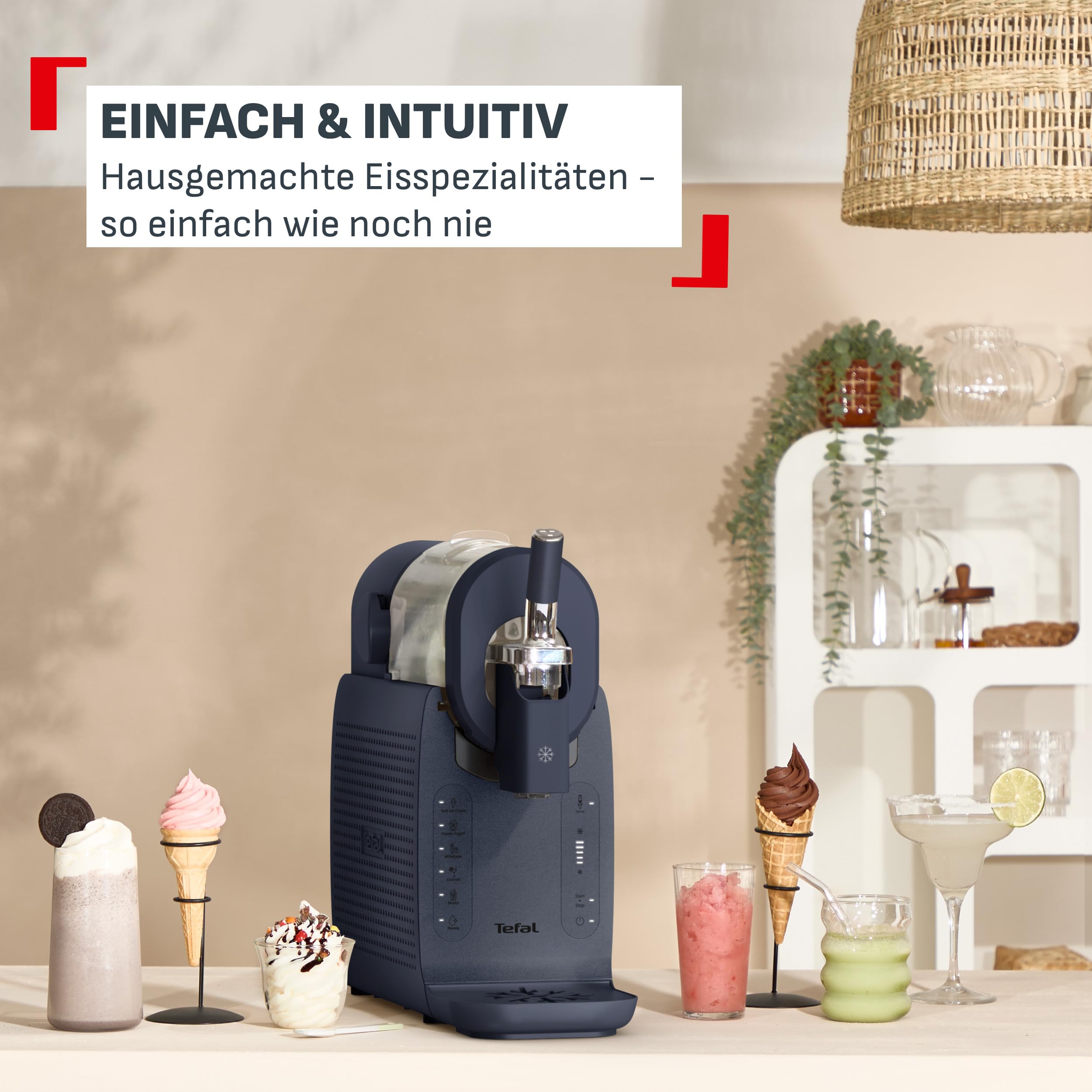 Tefal Freezi Instant Softeis- & Slushmaschine, 5 Automatikprogramme, XL-Gefrierzylinder, Blau, IG8024E0