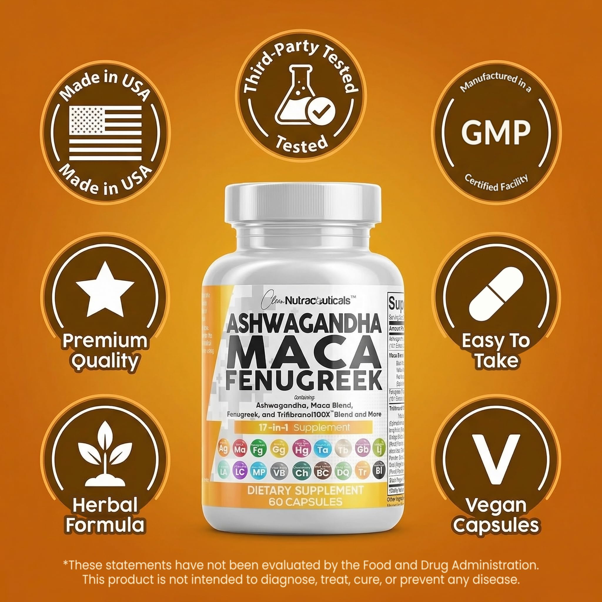 Clean Nutraceuticals Ashwagandha Maca Root Fenugreek Supplement with Tongkat Ali Ginseng - Assists with Stress, Mood & Thyroid - Ashwagandha Capsules Fenugreek Caps — Amazon image 8
