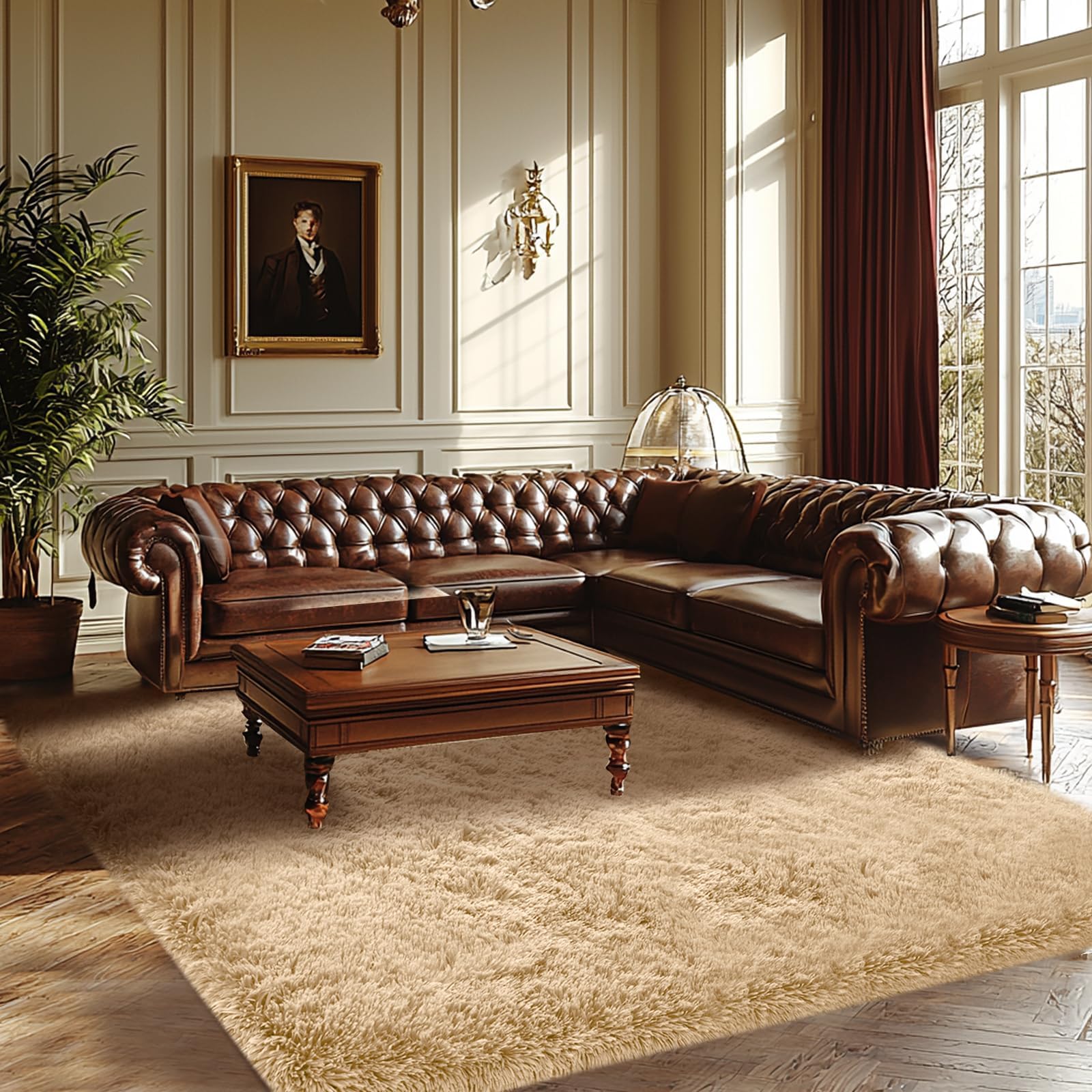 Fluffy Beige Bedroom Area Rug: Ultra Fluffy Non-Slip Floor Carpet for Bedroom Living Room Nursery Dorm Room Playroom - Soft Shaggy Rug Home Decor (Beige 4x6 Feet)