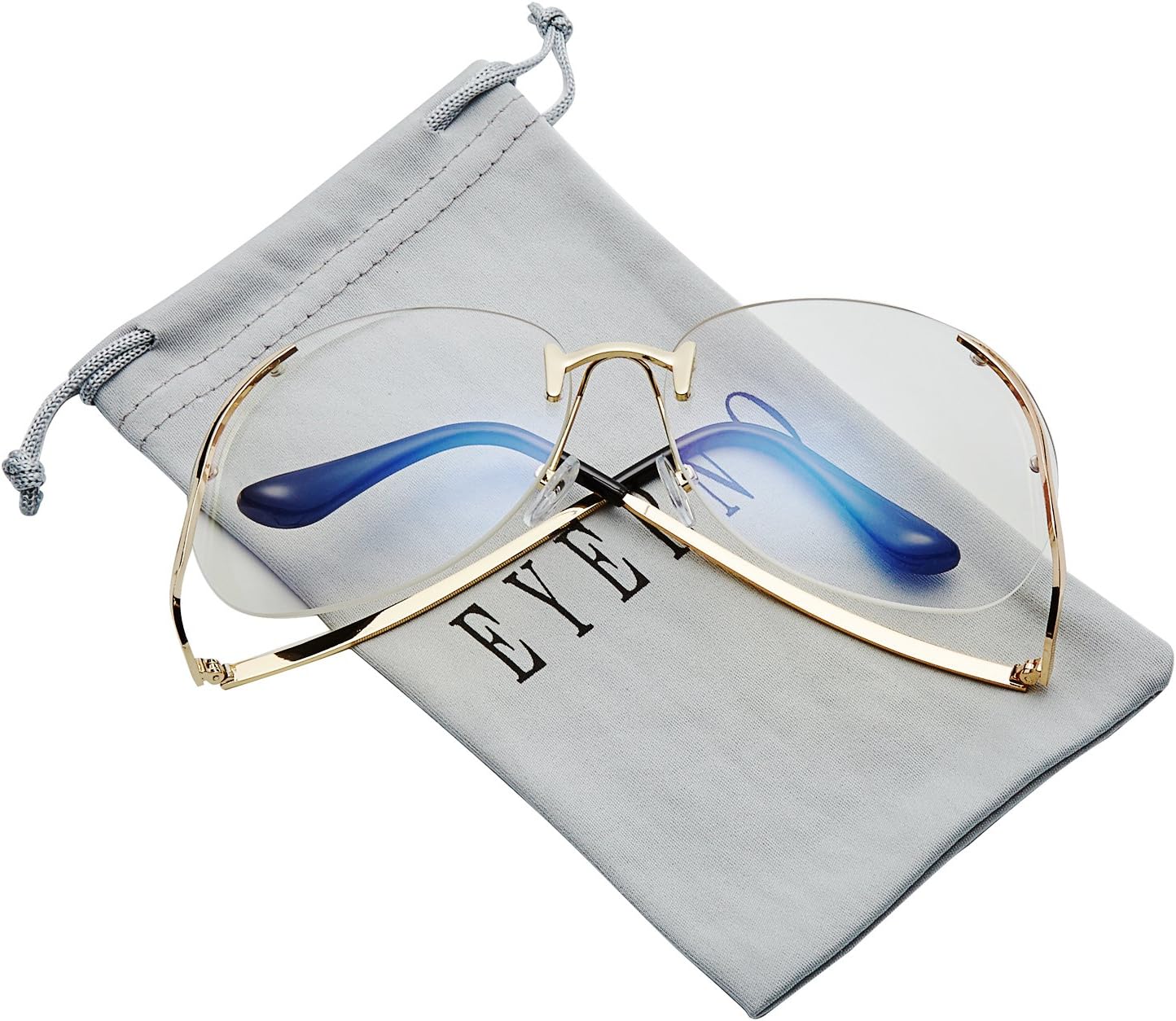 Eyerno Vintage Rimless Oversized Women Clear Lens Sunglasses Retro Eye Glasses(Clear)