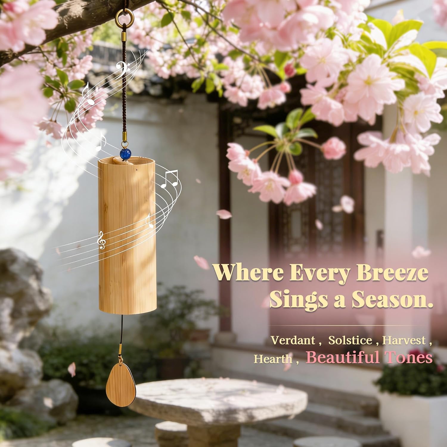 Wind Chime Set of 4 Elements，Sound Healing Instruments with 4 Different Beautiful Tones(Verdant,Solstice,Harvest,Hearth) 2 Kinds of Pendants, Hand-Tuned for a Harmonious Melody