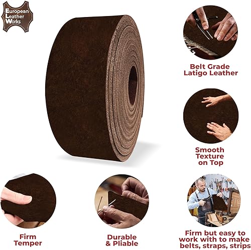 Miniatura 3 de ELW 9-10 oz (0.142-0.157 in) Latigo - Correas y tiras de cuero para cinturón, tamaño 0.5 x 84 pulgadas (0.5 x 83.9 in)  marrón  cuero de vaca de