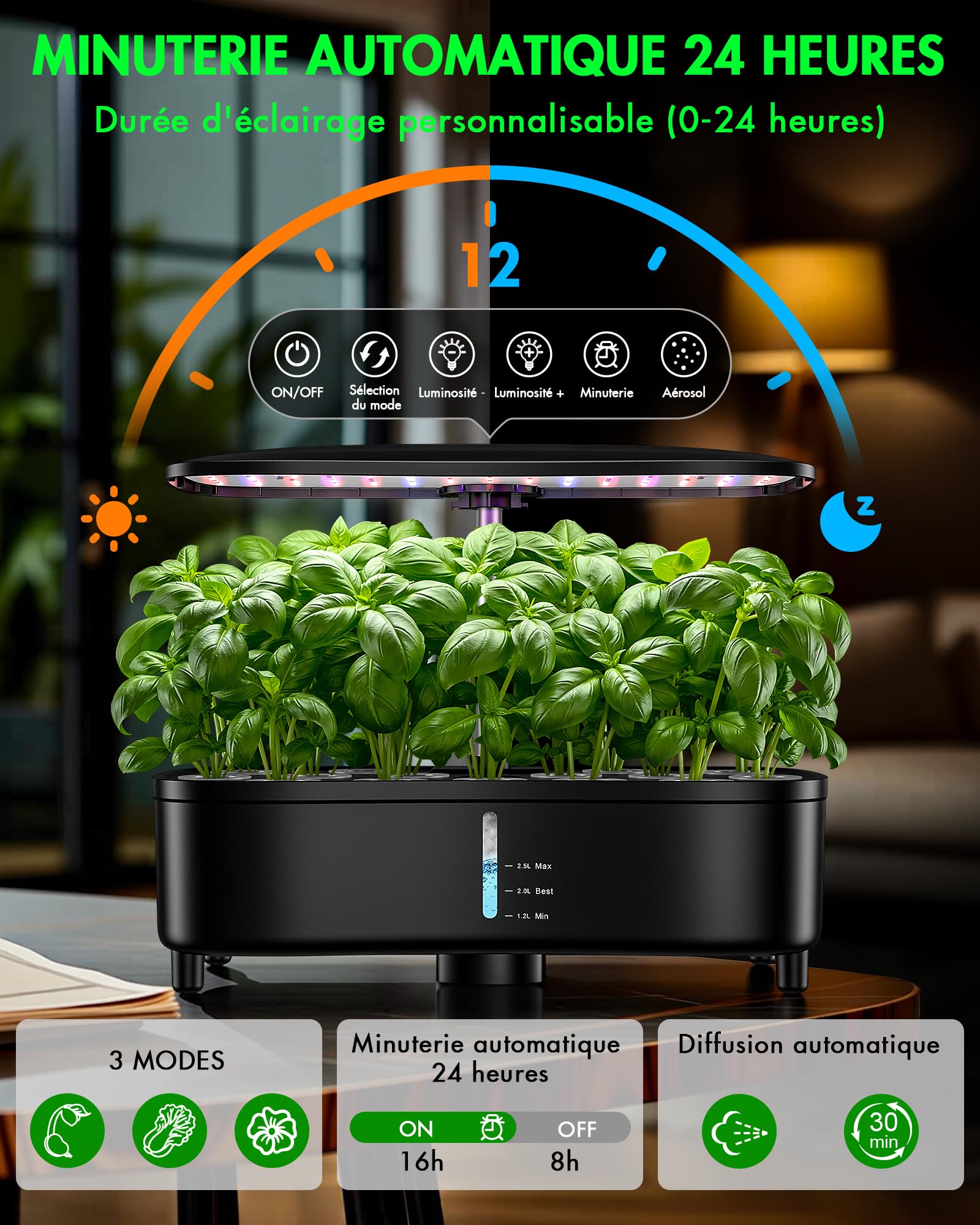 Potager Interieur 15 Pods, Système pour Cultures Hydroponie, Technologie Aéroponique pour une Croissance 3x Plus Rapide, Lampe LED Plein Spectre Intégrée, Smart Garden Intérieur pour Herbes, Laitue