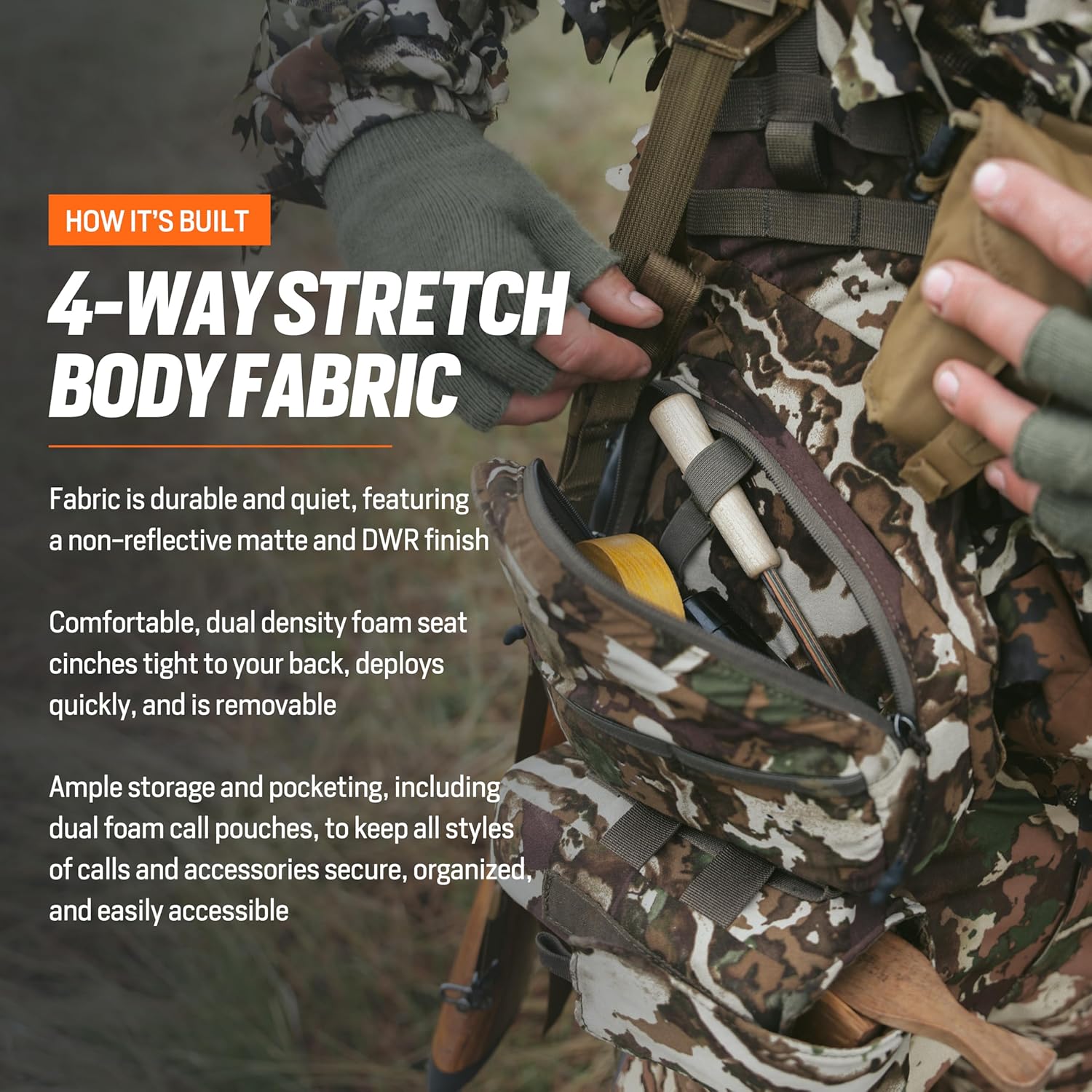 First Lite Treeline Turkey Vest - Hunting Vest with Game Pouch, Adjustable Seat & MOLLE System for Tactical Storage