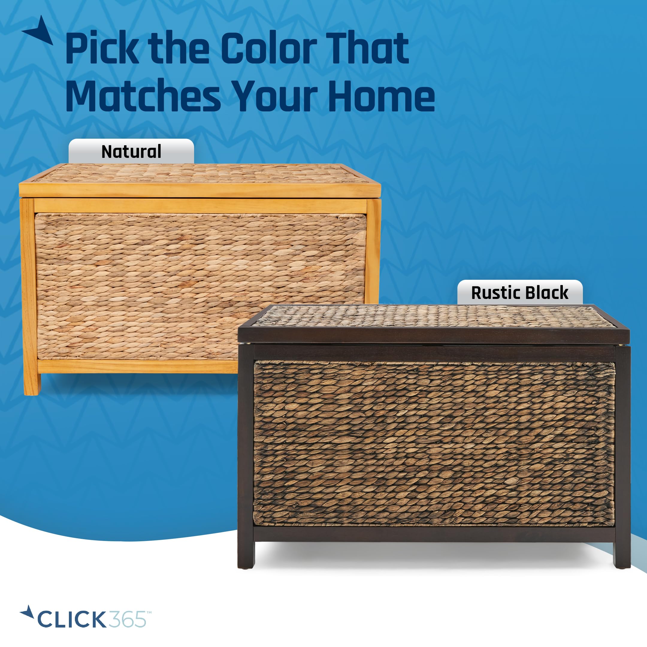 ClickDecor Wilson Baúl de mimbre, estilo granja, jacinto de agua tejido a mano, marco de madera de acacia, asas de metal, cesta de almacenamiento grande de 30 pulgadas de ancho con tapa para sala de