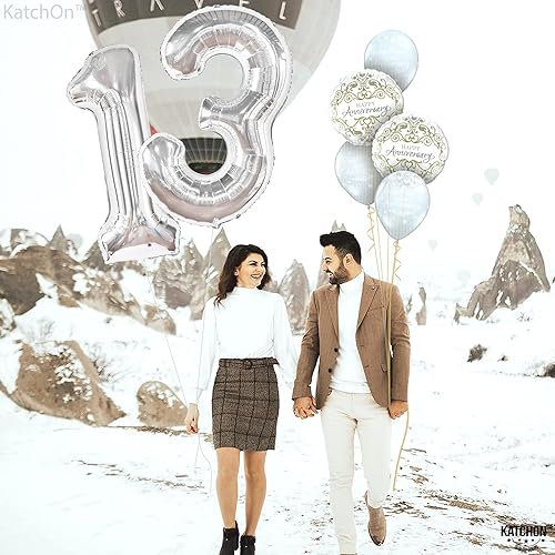 Miniatura 6 de KatchOn, Globos grandes plateados del número 13, 40 pulgadas, decoraciones de cumpleaños de 13 para niñas, globos de número 13, decoraciones de