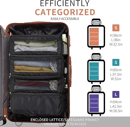 Vista 8 de Organizador de maleta, organizador de bolsas de viaje para equipaje de compresión para colgar cubos de equipaje para viajes, llevar en el armario