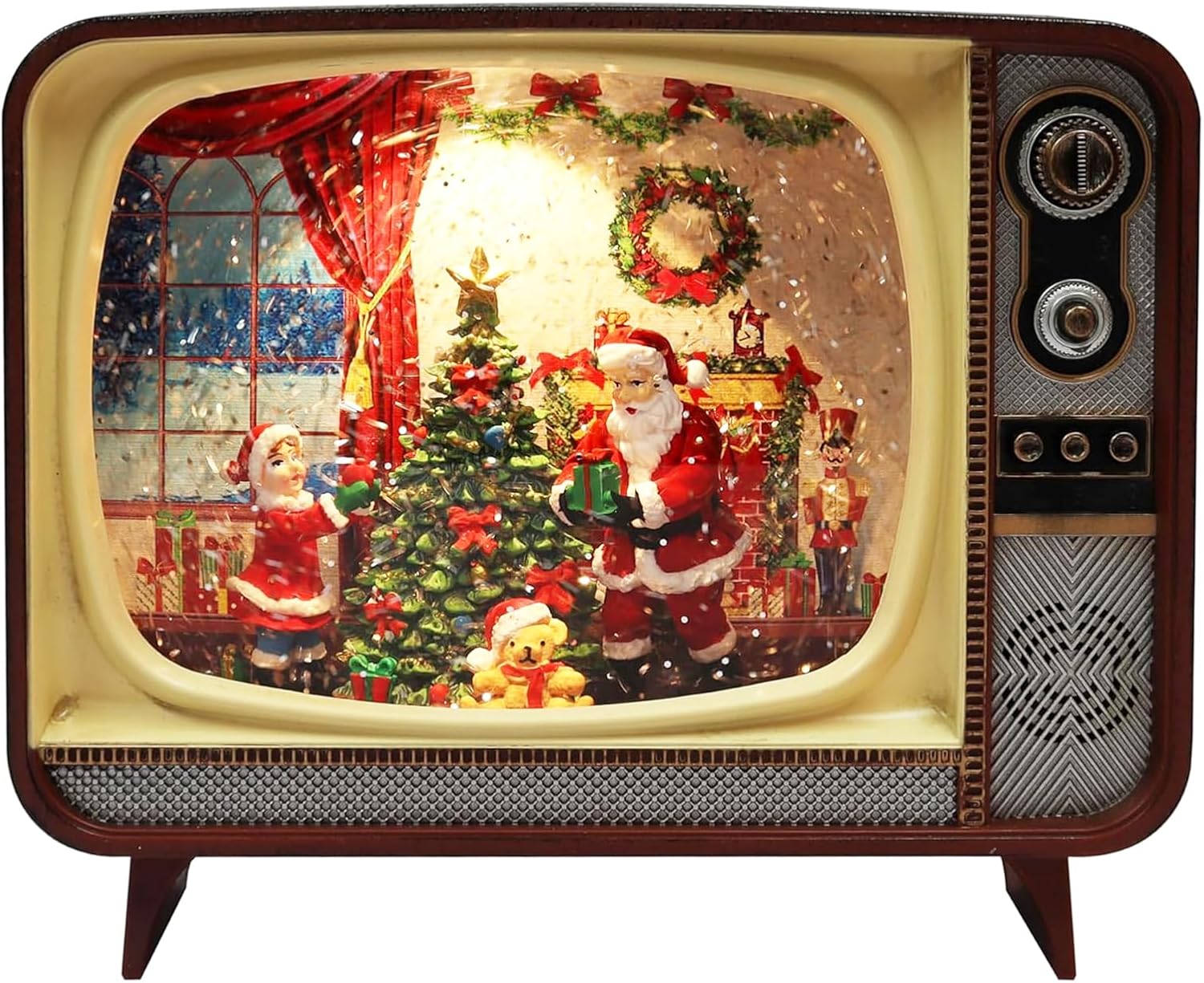Retro Christmas TV LED Water Spinner Santa Scene Lighted Holiday Snow Globe Decor Battery Operated Acrylic Vintage Television with Spinning Glitter Warm LED Lights Christmas Decor 8.27"x4.72"x6.69"