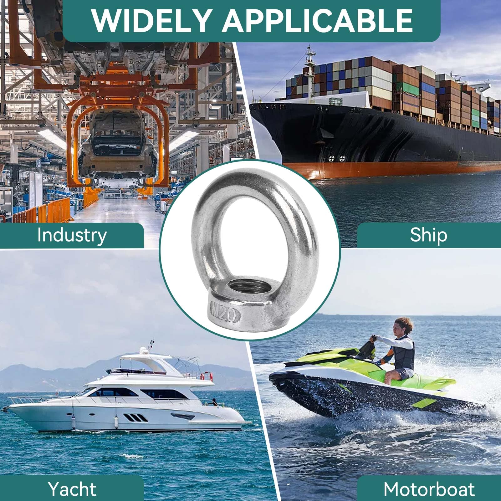 HERCHR Lot de 2 écrous à œil, Écrou à œil de Levage en Acier Inoxydable Robuste Écrou à œil de Levage annulaire métrique pour Yachts Hors-Bords et navires à passagers M16 et M20