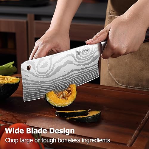 Miniatura 6 de Cuchillo PAUDIN, cuchillo de carnicero ultra afilado de 7 pulgadas, cuchillo de carnicero de acero inoxidable de alto carbono con mango de madera